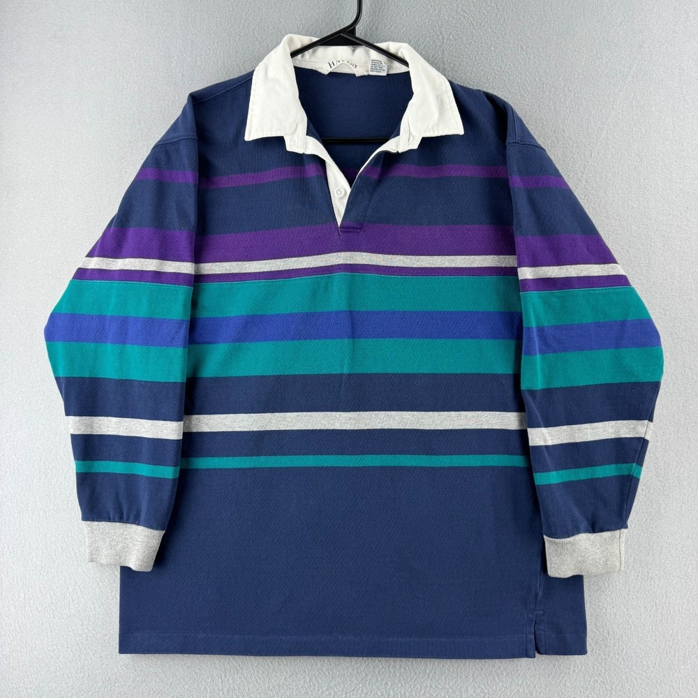 Vintage Christopher Hayes Rugby Shirt Mens XL Cotton Long Sleeve Polo 90s Preppy